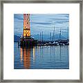 The Lighthouse Of Lindau By Night Framed Print