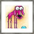 The Pink Dog And His Blue Ball Framed Print