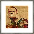 Tom Brady New England Patriots Quarterback Watercolor Portrait On Distressed Worn Canvas Framed Print