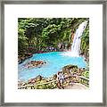 Tourist Couple Looking At Rio Celeste Waterfall Framed Print