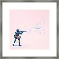Toy Soldier Shooting Bubbles From Gun Framed Print