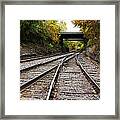 Train Tracks And Bridge In Autumn Framed Print