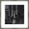 Statue of Liberty at Night with City Lights Framed Print