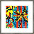 Tropical Coconut Trees With Polka Dots And Stripes Framed Print