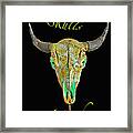Turquoise And Gold Illuminating Buffalo Skull Framed Print