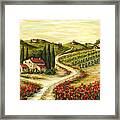 Tuscan Road With Poppies Framed Print