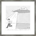 Two Aliens In A Flying Saucer Hit A Man Framed Print