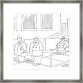 Two Businessmen Talk As A Sherpa Carrying Many Framed Print