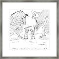 Two Cavemen Fight Dinosaurs Framed Print