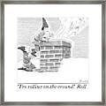 Two Elves On A Snow-covered Roof Yell Framed Print