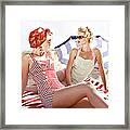 Two Retro Young Women On Beach Framed Print