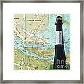 Tybee Island Lighthouse Ga Nautical Chart Map Art Cathy Peek Framed Print