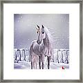 Unicorn In The Snow Framed Print