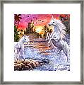 Unicorn Waterfall Sunset Framed Print