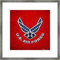U. S. Air Force  -  U S A F Logo On Red Leather Framed Print