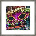 Usa, New Orleans, Louisiana, Mardi Gras Mask Hanging On Balcony's Railing Framed Print