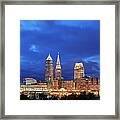 Usa, Ohio, Cleveland, City Skyline At Framed Print