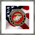 U S M C Eagle Globe And Anchor - E G A Over American Flag. Framed Print