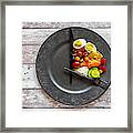 Variety Of Food On Round Plate, Intermittent Fasting Framed Print