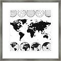 Various Views Of The World As A Globe, And On Flat Surface Framed Print