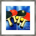 Vibrant Ping-pong Bats Table Tennis Paddles Rackets On Blue Framed Print