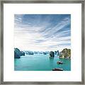 View Of Tourist Boats In Halong Bay, Vietnam Framed Print