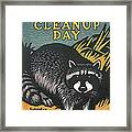 Vintage California Coastal Cleanup Day Raccoon Poster Framed Print