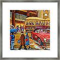 Vintage Montreal-st.catherine And Union-couples And Streetcars Framed Print