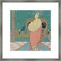 Vogue Illustration Of A Woman In A Pink Cape Framed Print