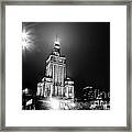 Warsaw Poland Downtown Skyline At Night Framed Print