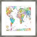 Watercolor Political Map Of The World Framed Print