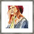 Watercolor Portrait Of An Old Lady Framed Print