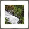 Waterfall Cascading Down Narrow Forest Framed Print