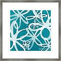 Waterflowers- Teal And White Framed Print
