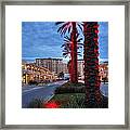 Wharf Red Lighted Trees Framed Print