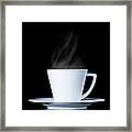 White Coffee Cup And Steam On Black Framed Print
