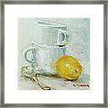 White Cups With Lemon Framed Print