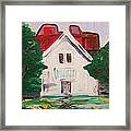 White Farmhouse With Holly Tree And Tall Fir Framed Print