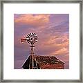 Windmill And Barn Sunset Framed Print
