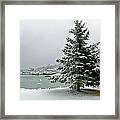 Winter Harbor Scene Framed Print