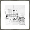 Wireframe 3d Modern Interior. Blueprint. Render Image. Architecture Abstract. Framed Print