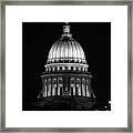 Wisconsin State Capitol Building At Night Black And White Framed Print