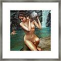 Woman Bathing In The Falls Framed Print