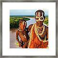 Woman From Karo Tribe Holding Her Baby, Ethiopia, Africa Framed Print