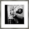 Christmas Eve - Woman In Cafeteria Window Framed Print