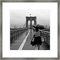 Woman On Brooklyn Bridge Framed Print