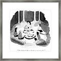 Woman Sitting Around Campfire With Four Children Framed Print