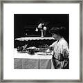 Woman Using G.e. Heating And Cooking Framed Print