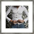 Woman Wearing Fitting Shirt, Mid Section Framed Print