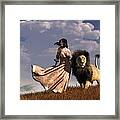 Woman With African Lion Framed Print